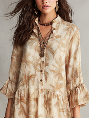 Bohemian Style Khaki Palm Tree Dress