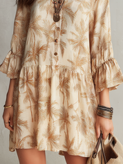 Bohemian Style Khaki Palm Tree Dress