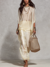 Lightweight Champagne Colored Chiffon Suit