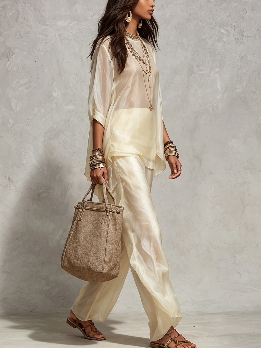 Lightweight Champagne Colored Chiffon Suit