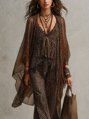Bohemian Leopard Print Flowing Kaftan Set