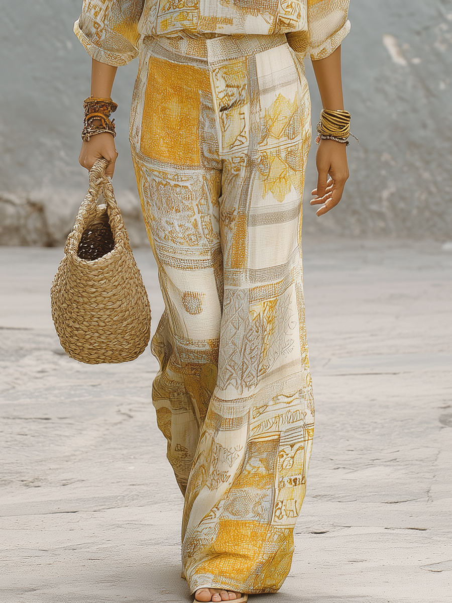 Artful Mustard Printed Wide-Leg Set