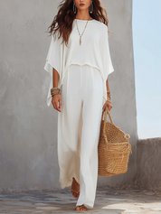 Graceful White Draped Pant Set