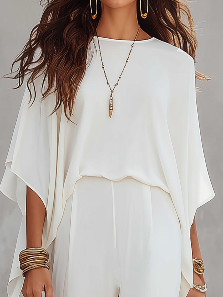 Graceful White Draped Pant Set