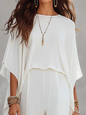 Graceful White Draped Pant Set