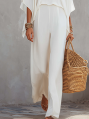 Graceful White Draped Pant Set