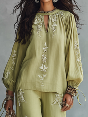 Refined Sage Embroidered Lounge Set
