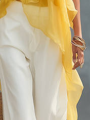 Elegant Butter Yellow Layered Cami Blouse