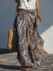 Boho Ruffle V-Neck Sleeveless Top & Printed Flowy Maxi Skirt Set