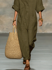 Minimalist Bohemian Soft Linen Feel Everyday Comfort Jumpsuit