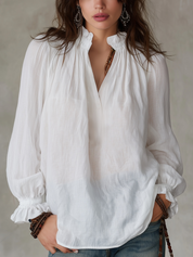 Resort-style White Cotton And Linen Shirt