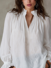 Resort-style White Cotton And Linen Shirt
