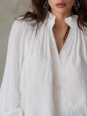 Resort-style White Cotton And Linen Shirt