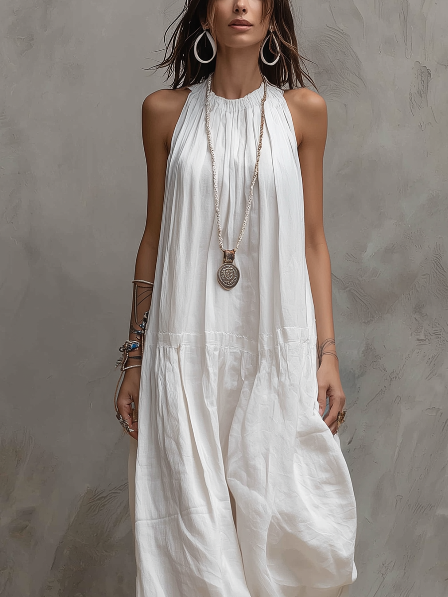Minimalist White Linen Sleeveless Jumpsuit