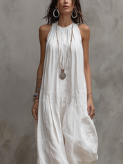Minimalist White Linen Sleeveless Jumpsuit