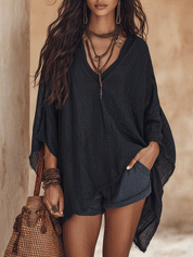 Boho Oversized V-Neck Relaxed Fit Lightweight Tunic Blouse