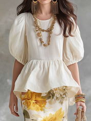 Elegant Ivory Peplum Floral Maxi Dress