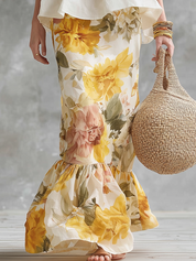 Elegant Ivory Peplum Floral Maxi Dress