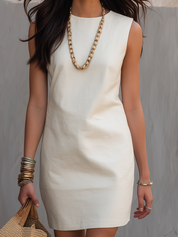 Minimalist Cream Sleeveless Mini Dress