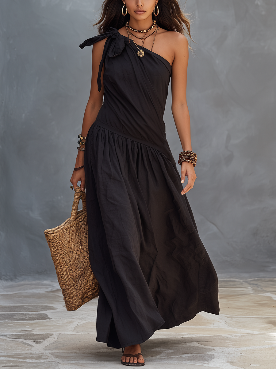 Effortless Black One-Shoulder Maxi Dress