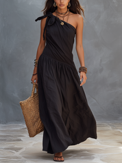 Effortless Black One-Shoulder Maxi Dress