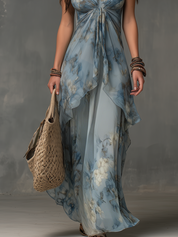 Soft Mist Blue Floral Slip Maxi Dress
