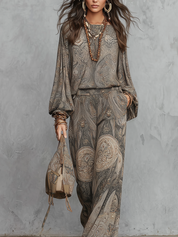 Bohemian Grey-brown Paisley Pattern Suit