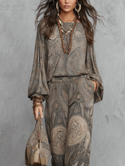 Bohemian Grey-brown Paisley Pattern Suit