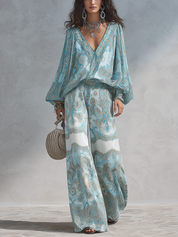 Light Blue Paisley Bohemian Style Suit