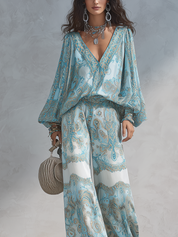 Light Blue Paisley Bohemian Style Suit