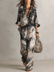 Elegant Ink Wash Print Loose Fitting Suit
