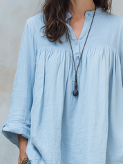 Casual Cotton And Linen Blue Shirt