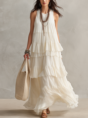 Ethereal Ivory Tiered Ruffle Maxi Dress