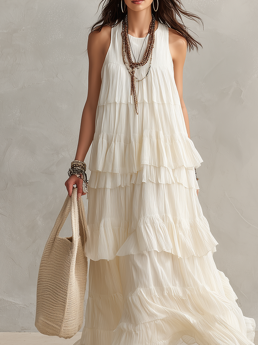 Ethereal Ivory Tiered Ruffle Maxi Dress