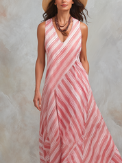 Breezy Pink Stripe Sleeveless  Maxi Dress