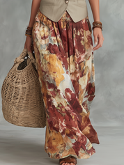 Relaxed Sand Beige Tailored Vest & Floral Maxi Skirt Set