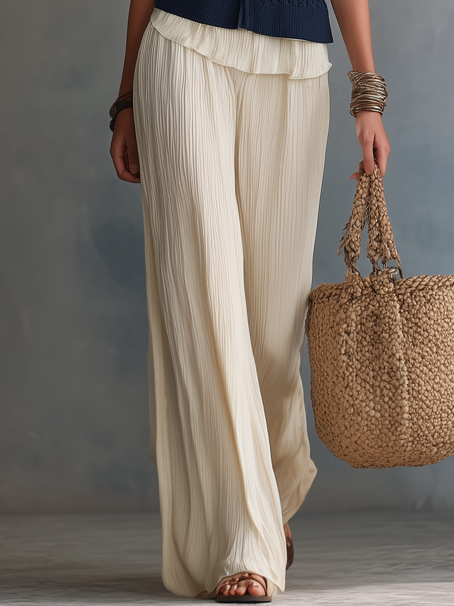 Classic Navy Knit Vest & Pleated Wide-Leg Pants Set