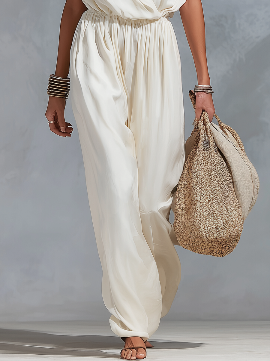 Soft Ivory Draped Sleeveless Jumpsuit