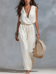 Soft Ivory Draped Sleeveless Jumpsuit