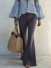 Boho Stripe Ruffle V-Neck Bell Sleeve Relaxed Fit Blouse