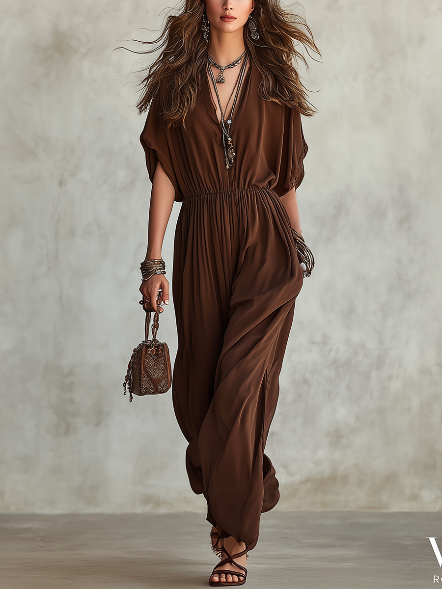 Bohemian Chocolate Colored Draped Jumpsuit