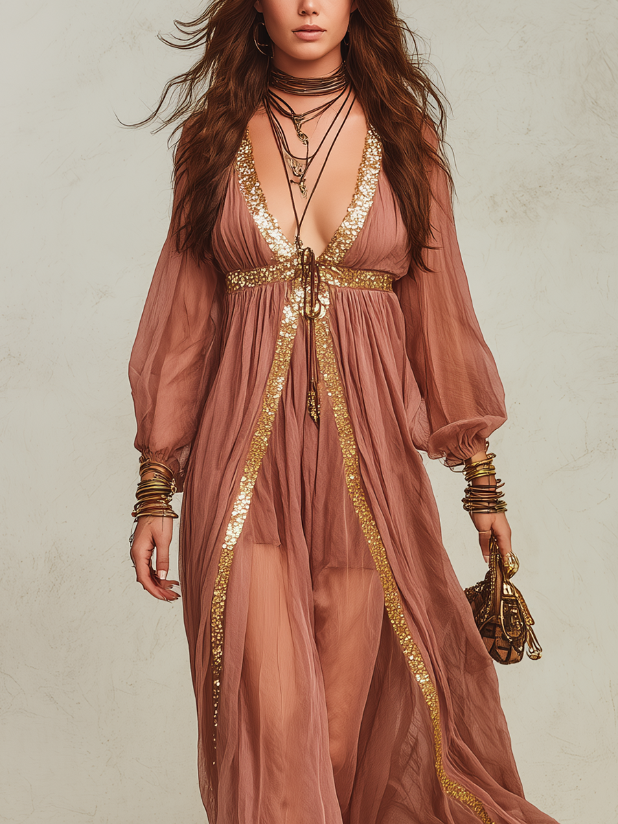 Bohemian Rose Sequined Maxi Dress