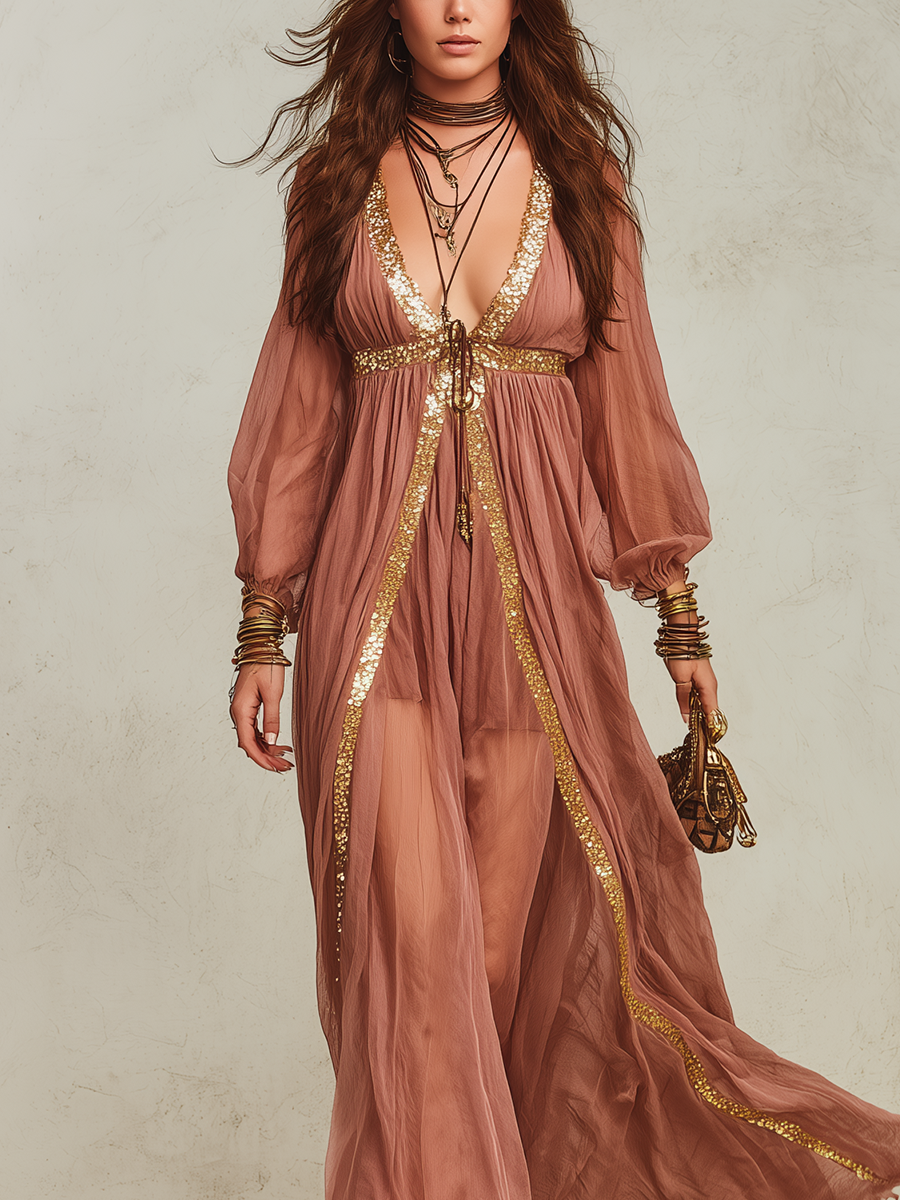 Bohemian Rose Sequined Maxi Dress