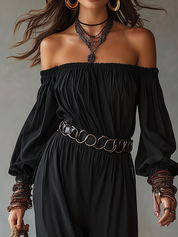 Refined Black Off-Shoulder Wide-Leg Jumpsuit