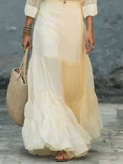 Elegant Ivory Tiered Maxi Skirt Set