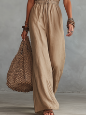 Refined Khaki Drawstring Wide-Leg Jumpsuit
