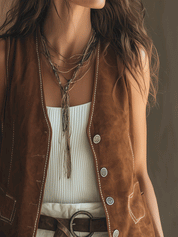 Vintage Bohemian Western-Inspired Everyday Style Faux Suede Vest