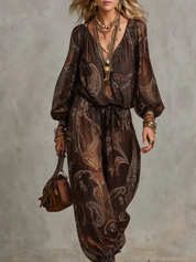 Bohemian Style Brown Paisley Jumpsuit