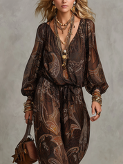 Bohemian Style Brown Paisley Jumpsuit