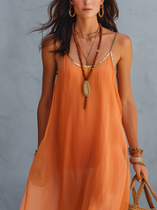 Sunset Apricot Tulle Lace Up Dress With Gold Trim